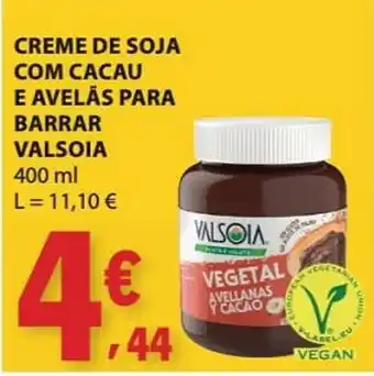 Creme de soja com cacau e avelãs para barrar valsoia