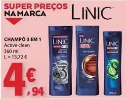 E.Leclerc Champô 3 em 1 active clean linic men promoção