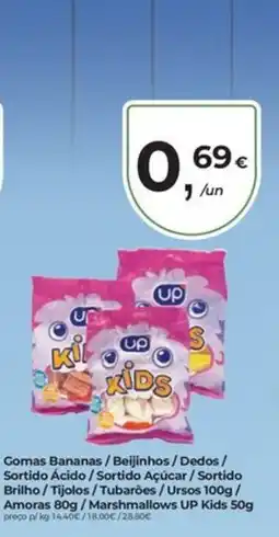 Aqui é fresco Gomas Bananas / Beijinhos / Dedos / Sortido Ácido / Sortido Açúcar / Sortido Brilho / Tijolos / Tubarões / Ursos 100g / Amora promoção