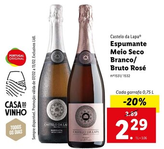 Lidl Castelo da Lapa Espumante Meio Seco Branco/ Bruto Rosé 0,75L promoção