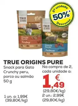 Kiwoko true origins pure snack para gato crunchy peru, porco ou salmão promoção