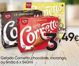 Froiz Gelado Cornetto chocolate, morango, ou limão promoção