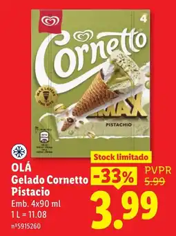Lidl Gelado Cornetto Pistacio promoção