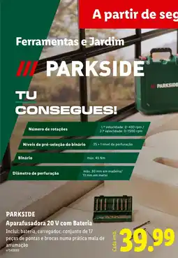 Lidl Parkside aparatufadora 20 v com bateria promoção