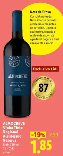 Lidl Almocreve Vinho Tinto Regional Alentejano Reserva promoção
