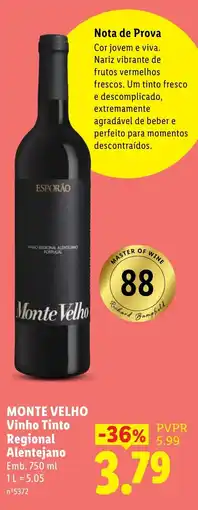 Lidl Monte Velho Vinho Tinto Regional Alentejano promoção