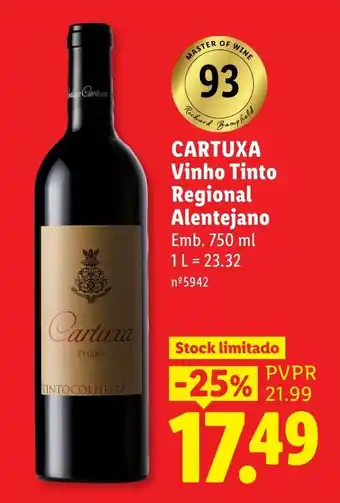 Lidl Cartuxa Vinho Tinto Regional Alentejano promoção