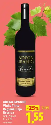 Lidl Adega Grande Vinho Tinto Regional Tejo Reserva promoção