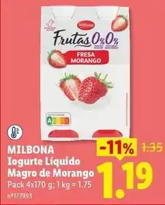 Lidl Milbona - iogurte liquido magro de morango promoção