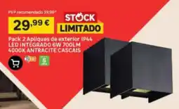 Leroy Merlin Pack 2 Apliques de exterior IP44 LED INTEGRADO 6W 700LM 4000K ANTRACITE CASCAIS promoção