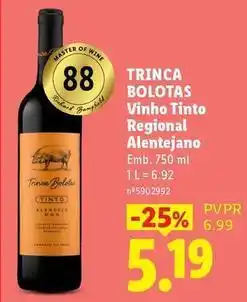 Lidl Trinca bolotas - vinho tinto regional alentejano promoção