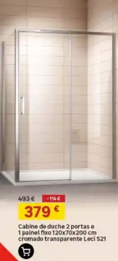Leroy Merlin Cabine de duche 2 portas e 1 painel fixo cromado transparente Leci S21 promoção