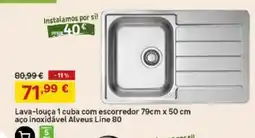 Leroy Merlin Lava-louça 1 cuba com escorredor aço inoxidável Alveus Line 80 promoção