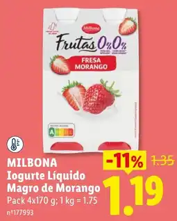 Lidl Milbona Iogurte Líquido Magro de Morango promoção