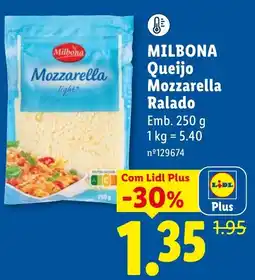 Lidl Milbona queijo mozzarella ralado promoção