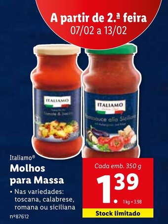 Lidl Italiamo Molhos para Massa 350g promoção
