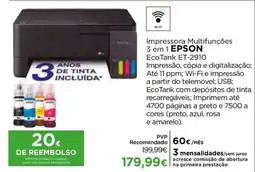 El Corte Inglés Impressora Multifunções 3 em 1 Epson EcoTank ET-2910 promoção