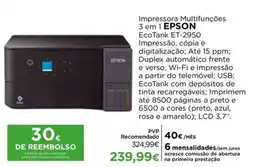 El Corte Inglés Impressora Multifunções 3 em 1 Epson EcoTank ET-2950 promoção