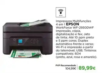 Impressora Multifunções 4 em 1 Epson WorkForce WF-2930DWF