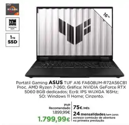 El Corte Inglés portátil gaming asus tuf a16 fa608um-r72a56cb1 promoção