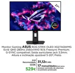 El Corte Inglés monitor gaming asus rog strix oled xg27aqwmg promoção