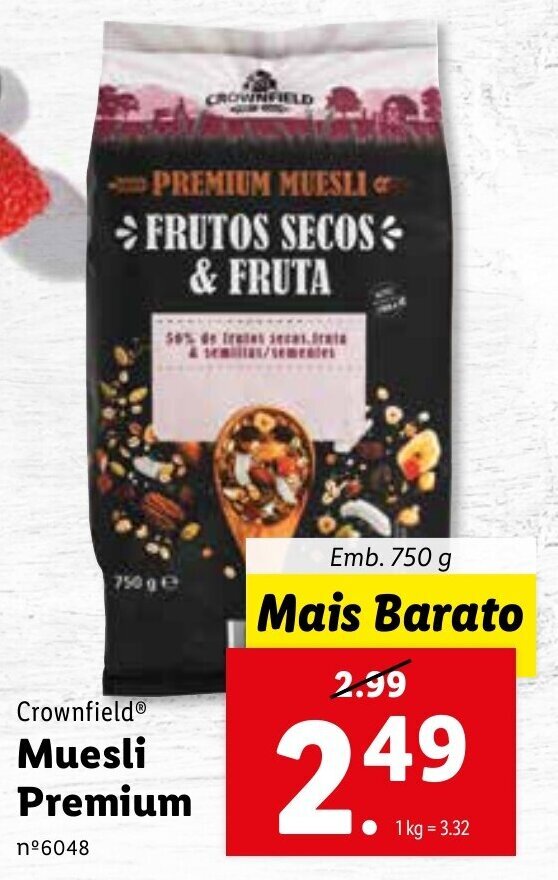Promoção Crownfield Muesli Premium 750g em Lidl