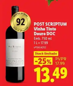Lidl POST SCRIPTUM Vinho Tinto Douro DOC promoção