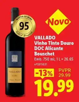 Lidl VALLADO Vinho Tinto Douro DOC Alicante Bouschet promoção