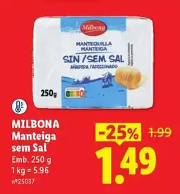 Lidl MILBONA Manteiga sem Sal promoção