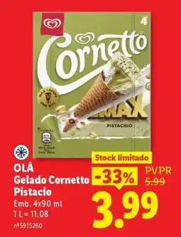 Lidl OLÁ Gelado Cornetto Pistacio promoção