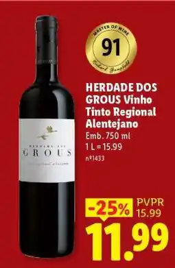 Lidl HERDADE DOS GROUS Vinho Tinto Regional Alentejano promoção