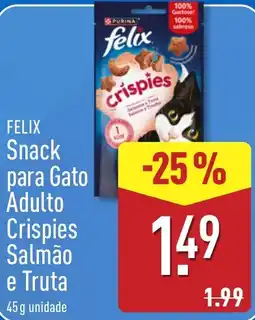 ALDI felix snack para gato adulto crispies salmão e truta promoção
