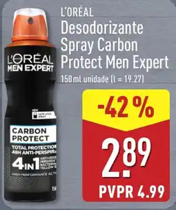 ALDI L'oréal desodorizante spray carbon protect men expert promoção