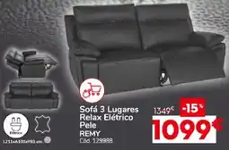 Conforama Sofá 3 Lugares Relax Elétrico Pele Remy promoção