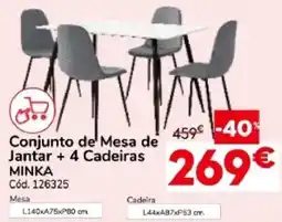 Conforama Conjunto de Mesa de Jantar + 4 Cadeiras Minka promoção