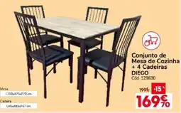 Conforama Conjunto de Mesa de Cozinha + 4 Cadeiras Diego promoção