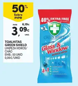 Continente toalhitas green shield limpeza vidros/chão promoção