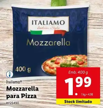 Lidl Italiamo Mozzarella para Pizza 400g promoção