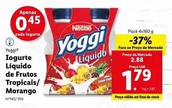 Lidl Yoggi Iogurte Líquido de Frutos Tropicais/Morango 4x160g promoção