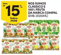 Continente nos sumos clássico e 100% fruta da marca compal promoção
