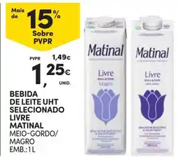 Continente Bebida de leite uht selecionado livre matinal meio-gordo/magro promoção