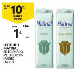 Continente Leite uht matinal selecionado meio gordo/magro promoção