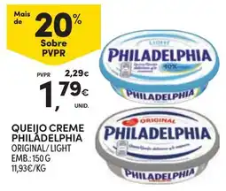 Continente queijo creme philadelphia original/light promoção