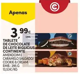 Continente Tablete de chocolate de leite biglicius continente amendoim e caramelo salgado/cookie & cream promoção