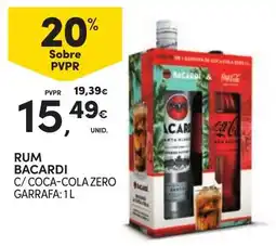 Continente rum bacardi c/ coca-cola zero garrafa: 1l promoção