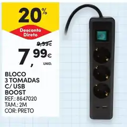 Continente Bloco 3 tomadas c/ usb boost promoção