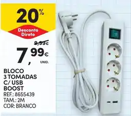 Continente Bloco 3 tomadas c/ usb boost promoção