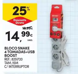 Continente Bloco snake 4 tomadas+usb boost promoção