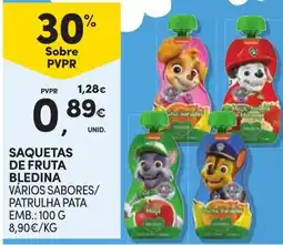 Continente saquetas de fruta bledina vários sabores/patrulha pata promoção