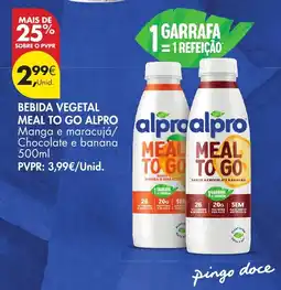 Pingo Doce Alpro bebida vegetal meal to go manga e maracujá chocolate e banana promoção